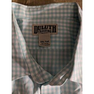 Duluth Trading Co Shirt Mens 2XL Tall Light Blue Check Button Down